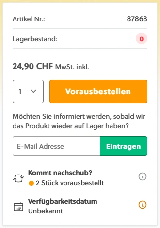 Vorausbestellung: Lieferdatum unbekannt