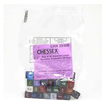 Chessex Speckled Bags of 50 Asst. Dice - Loose Speckled Polyhedral d6 Dice