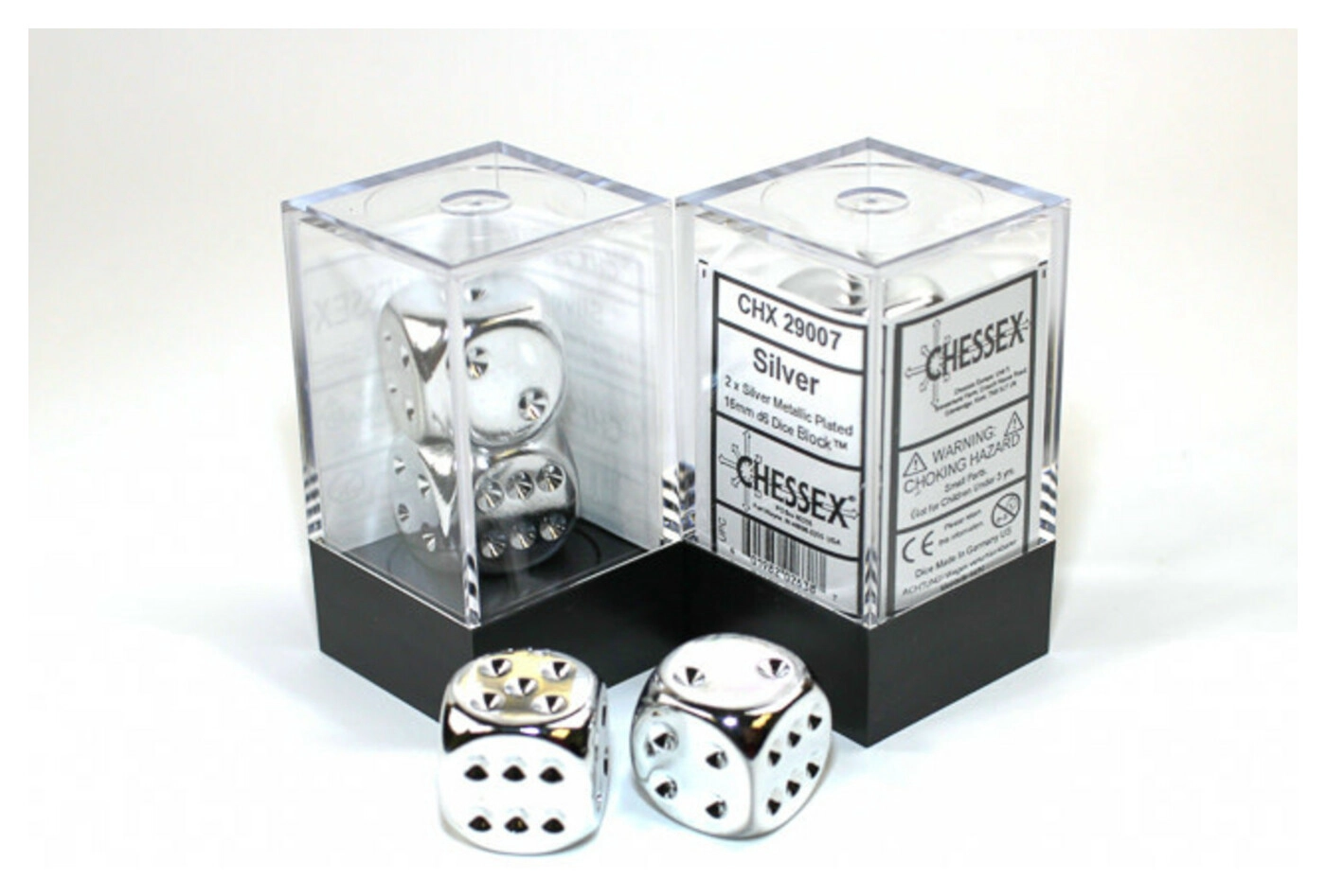 Silver-Plated Metallic 16mm d6 with pips Pair (2)