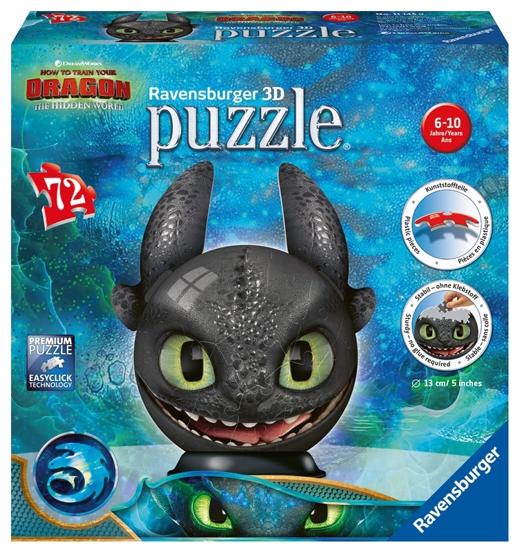 Dragons 3 Ohnezahn mit Ohren - 3D Puzzleball