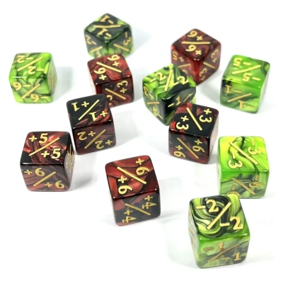 Würfelset 2-Toned D6: Counter Dice +/-, 6 Red + 6 Green (12)