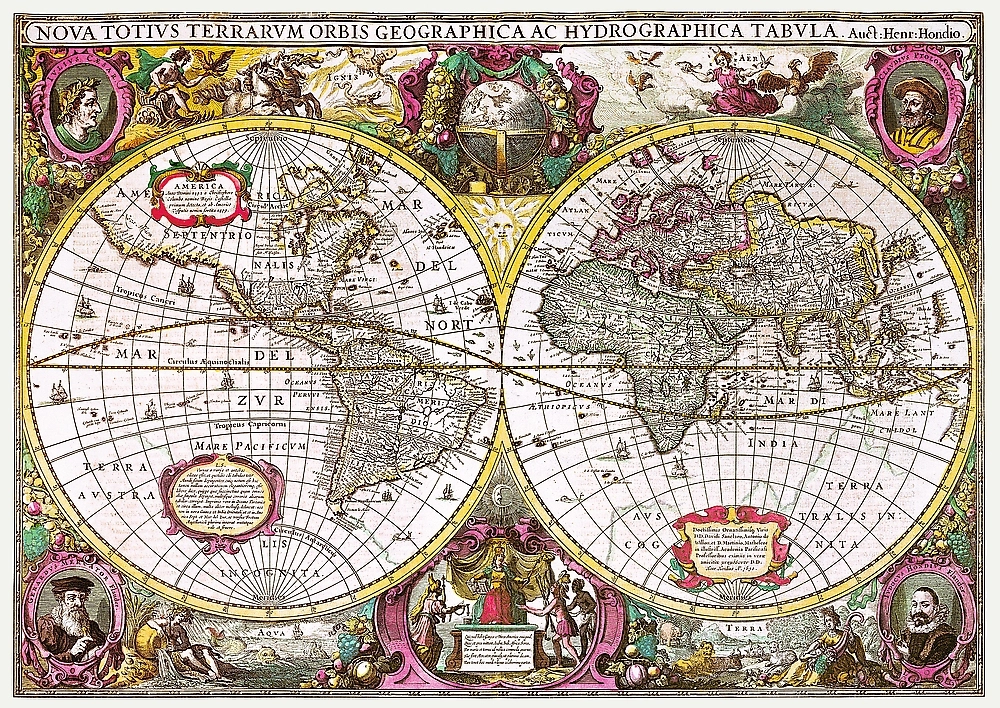 A New Land and Water Map of the Entire Earth 1630 - Henricus Hondius