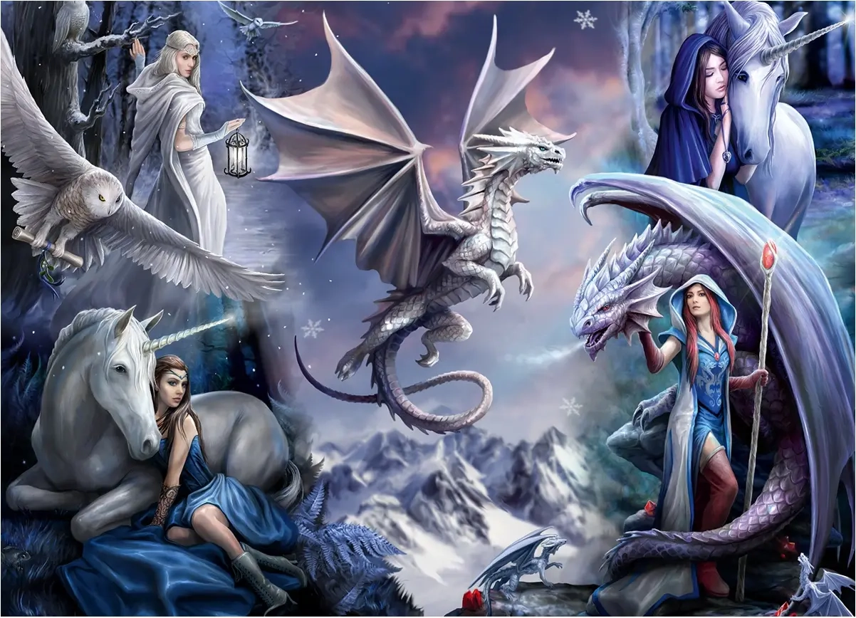 Silver Dragon Collage - Anne Stokes