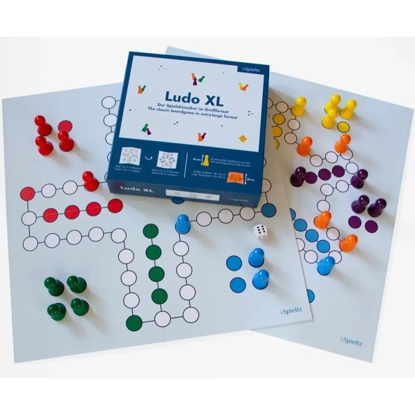 LUDO XL - 2 Spiele im Grossformat + extra grosse Spielfiguren aus Holz