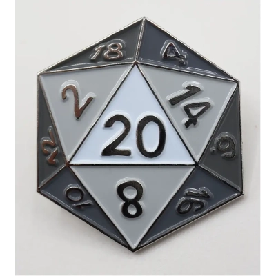 White D20 Enamel Pin