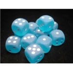 16mm d6 with pips Dice Blocks (12 Dice) - Frosted Caribbean Blue w/white