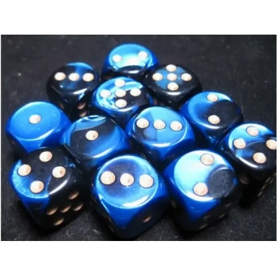 Dice Sets Black-Blue/Gold Gemini 16mm d6 (12)