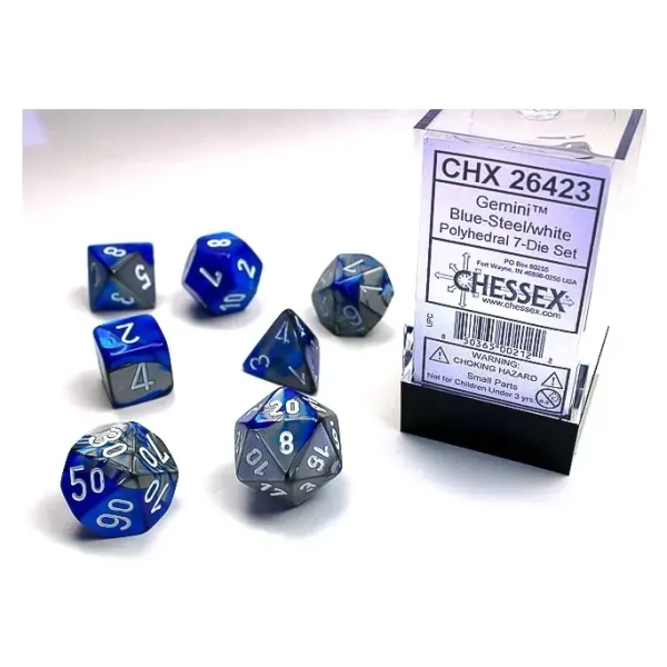 RPG Dice Sets Blue-Steel/White Gemini Polyhedral 7-Die Set RPG Dice Sets Blue-Steel/White Gemini Polyhedral 7-Die Set