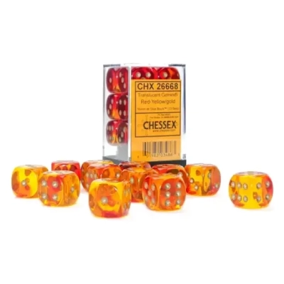 Gemini 16mm d6 Translucent Red-Yellow/gold Dice Block (12 dice)