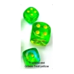 Gemini 16mm d6 Translucent Green-Teal/yellow Dice Block (12 dice)