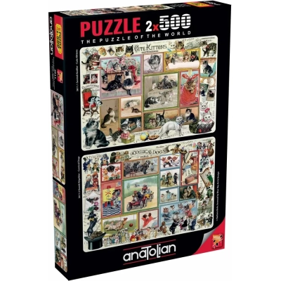 Cute Kittens & Comical Dogs - 2 Puzzles