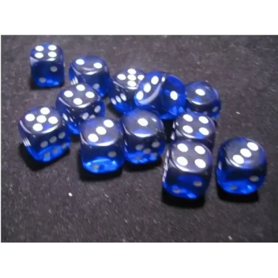 Translucent 16mm d6 Blue/white Dice Block (12 dice)