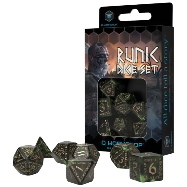 Runic Bottle-green & gold Dice Set (7)