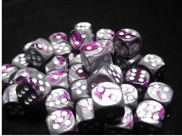 Chessex Gemini 12mm d6 Dice Blocks with pips Dice Blocks (36 Dice) - Purple-Steel w/white