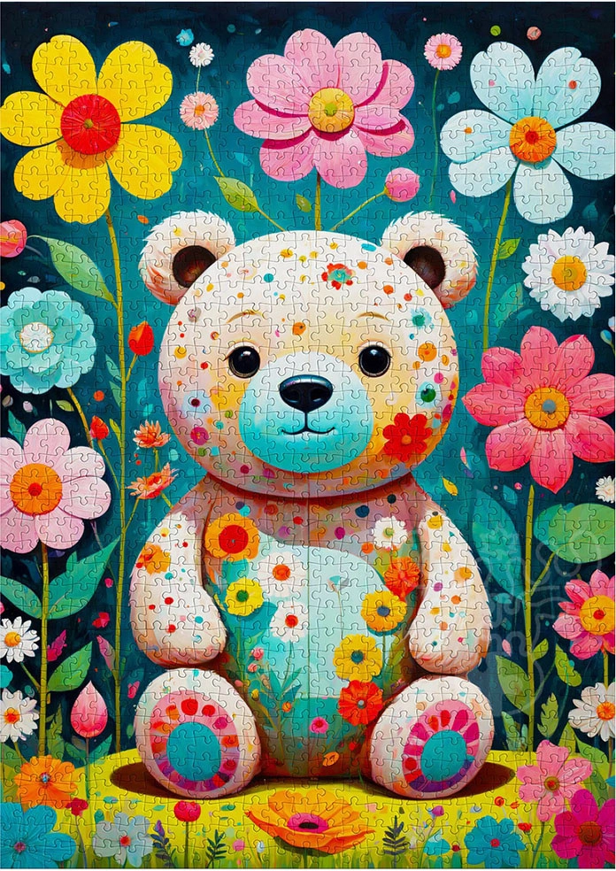 Teddybär mit Blumen