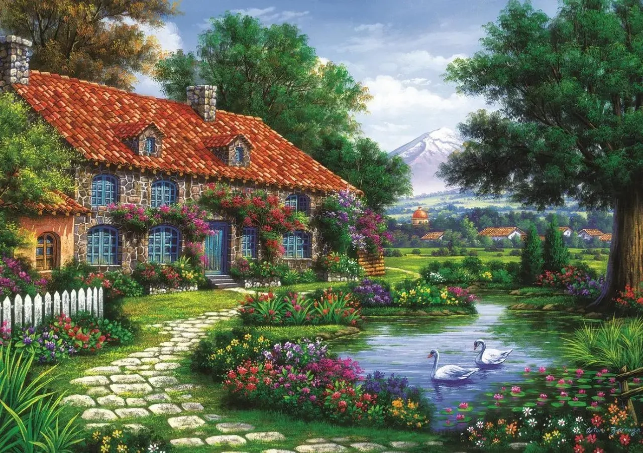 Garden with Swans
