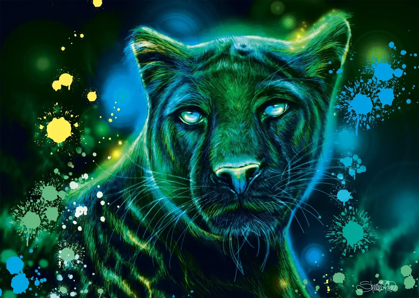 Neon Blau grüner Panther