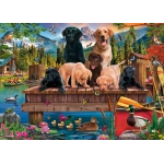 Hundefamilie am See