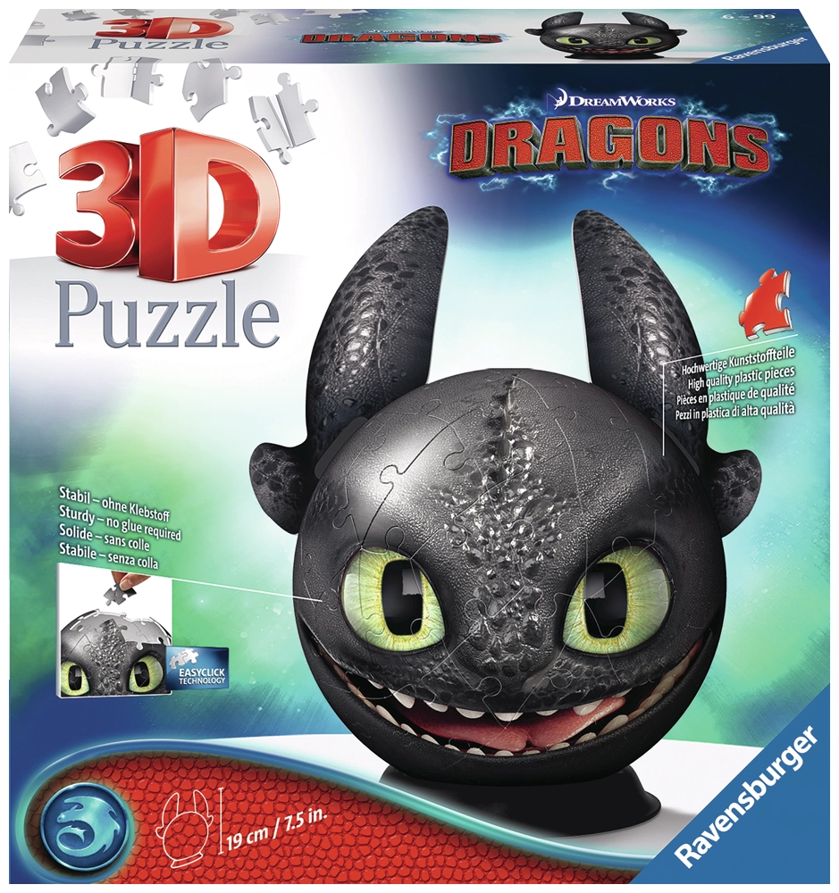 Dragons 3 Ohnezahn mit Ohren - 3D Puzzleball