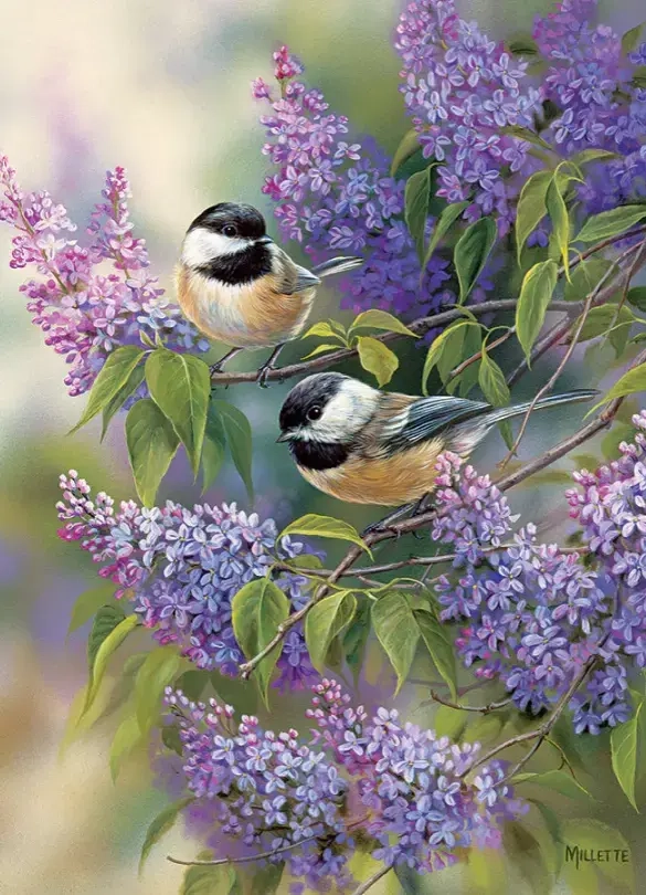 Chickadees and Lilacs - Rosemary Millette