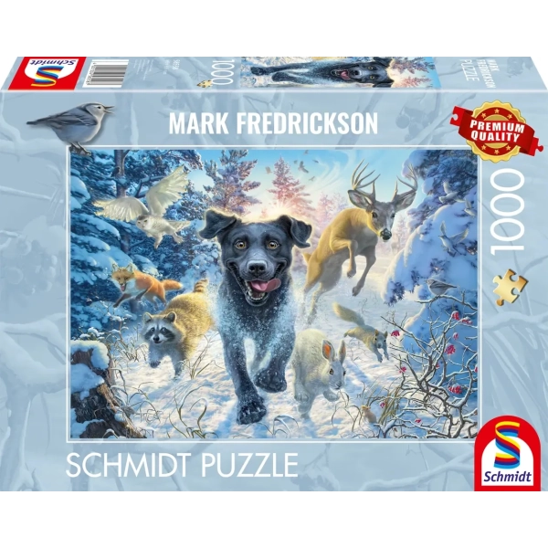 Hundeliebe - schwarzer Labrador im Schnee - Mark Fredrickson