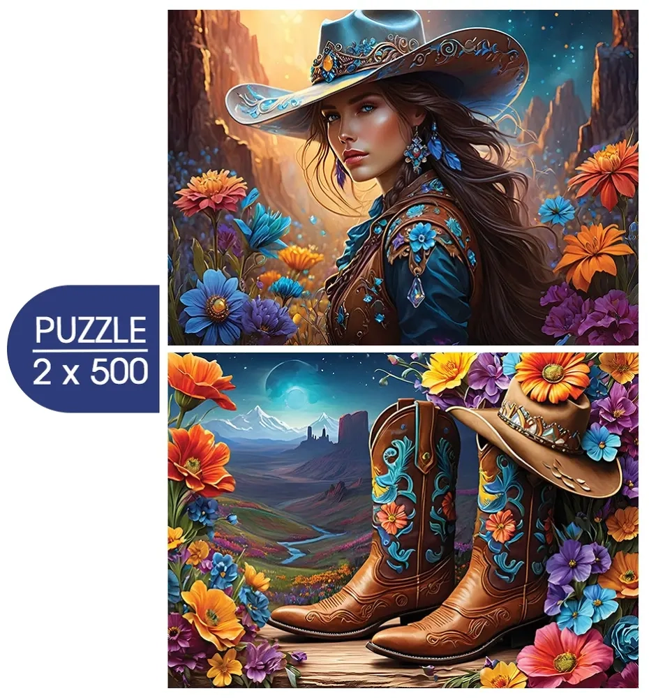2 Puzzles - Cowgirl and Boots - Far West Collection
