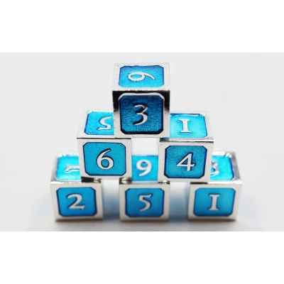 Blue and Silver D6 Metal Dice Set