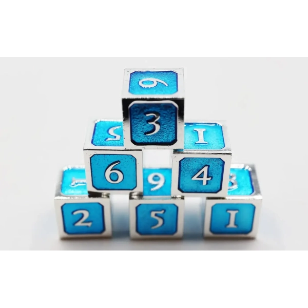 Blue and Silver D6 Metal Dice Set