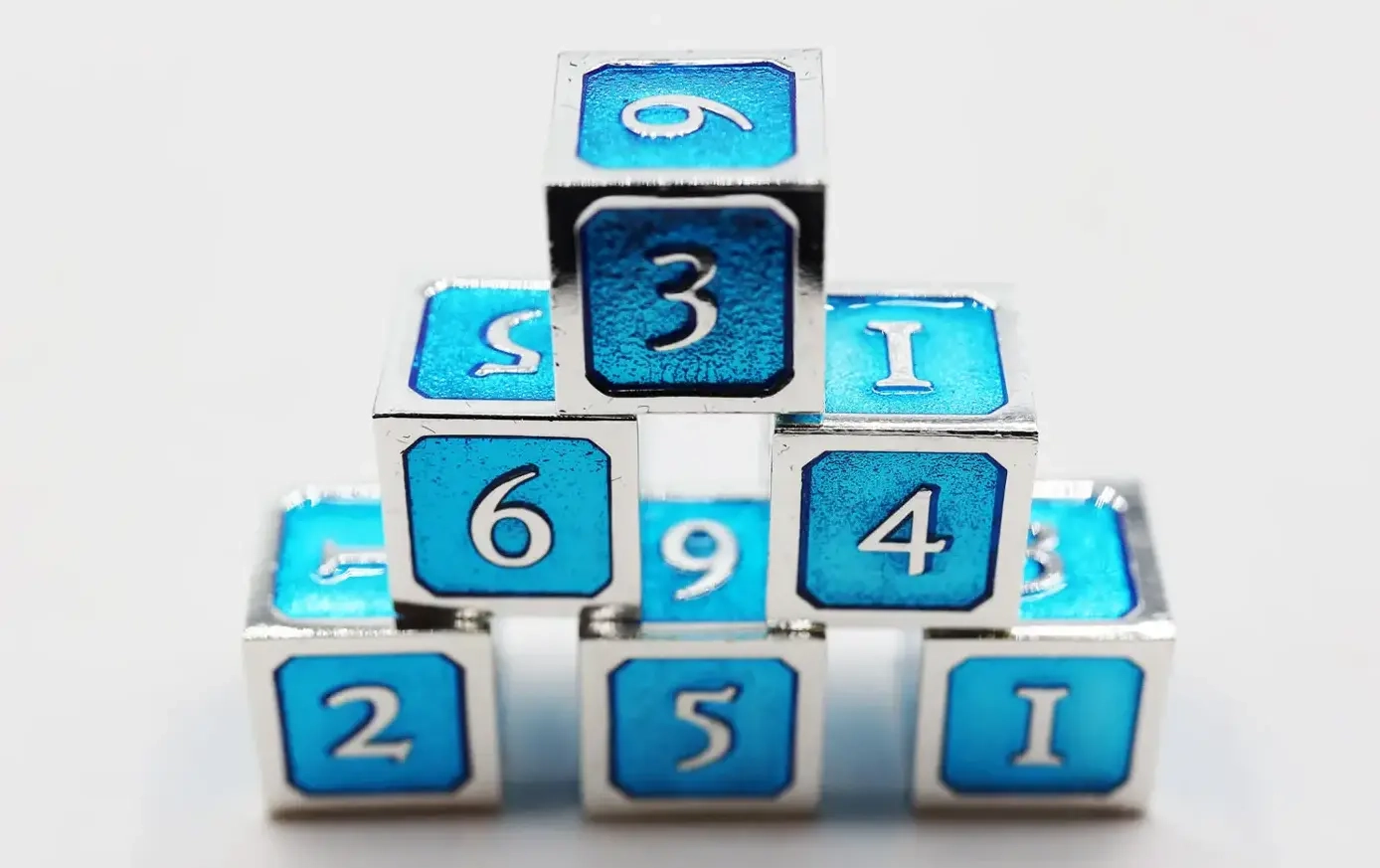 Blue and Silver D6 Metal Dice Set