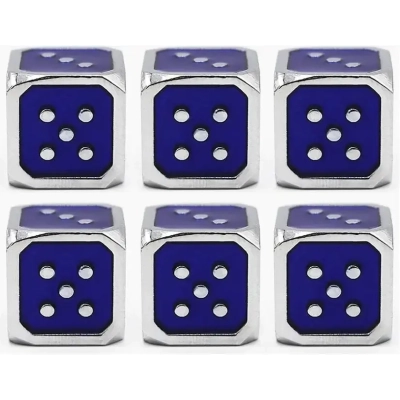12mm Metal Pip D6 Dice Blue Silver (6)