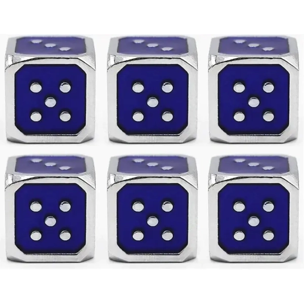 12mm Metal Pip D6 Dice Blue Silver (6)