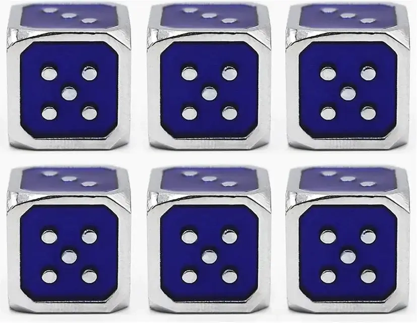 12mm Metal Pip D6 Dice Blue Silver (6)