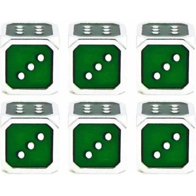 12mm Metal Pip D6 Dice Green Silver (6)