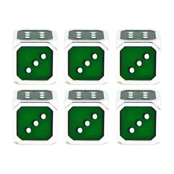 12mm Metal Pip D6 Dice Green Silver (6)