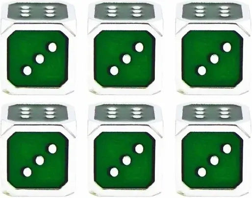 12mm Metal Pip D6 Dice Green Silver (6)