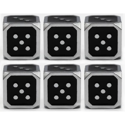 12mm Metal Pip D6 Dice Black Silver (6)