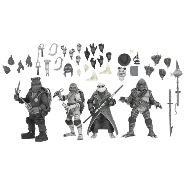 Universal Monsters x TMNT - 7” Scale Action Figure - 4 Pack Turtles Black & White