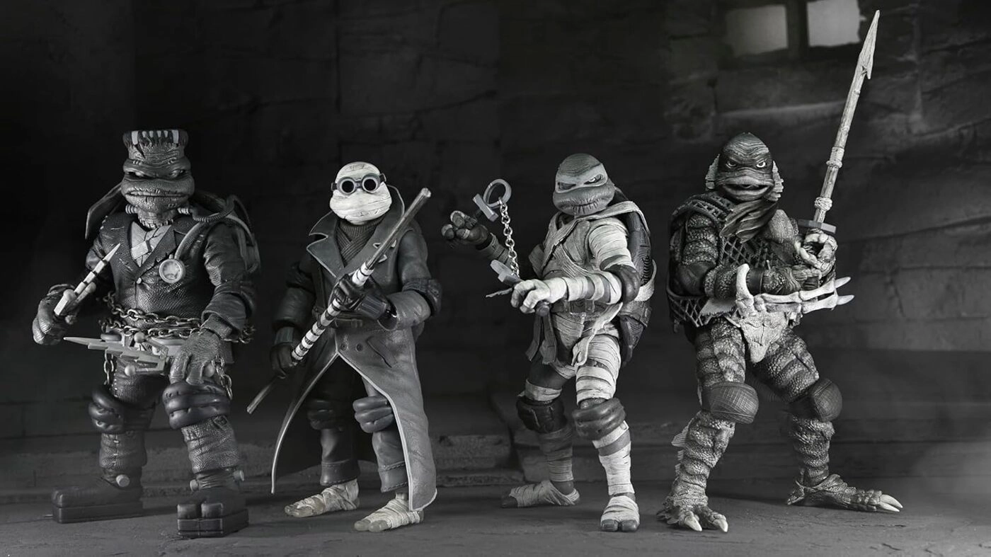 Universal Monsters x TMNT - 7” Scale Action Figure - 4 Pack Turtles Black & White