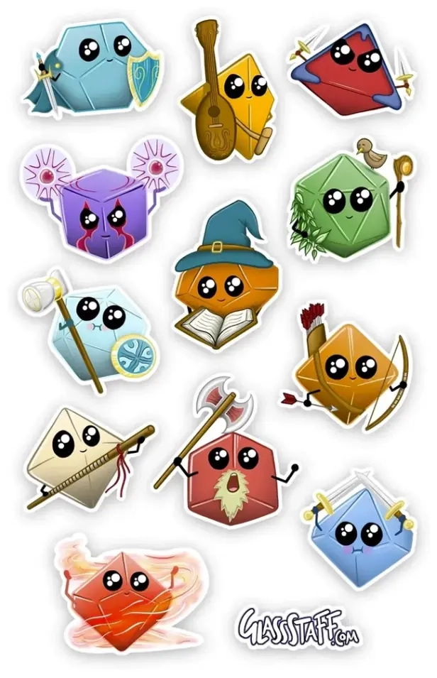 Kawaii Dice Classes Stickers