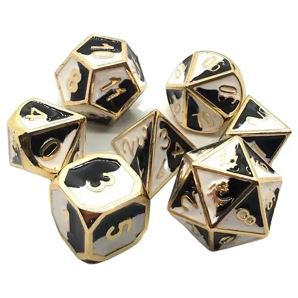 Dragon Forged Black & White w/ Gold Dice Set (7)