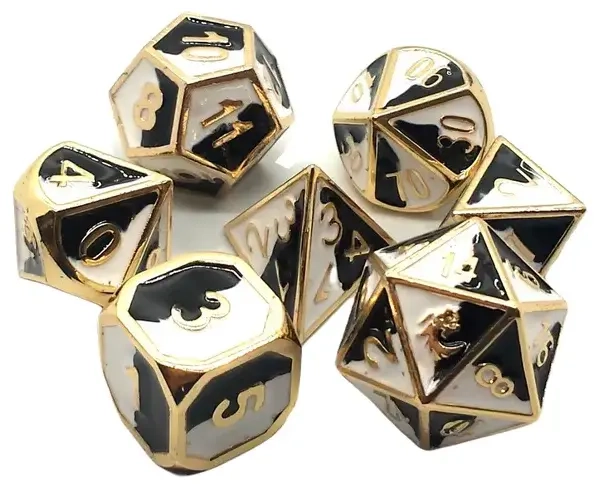Dragon Forged Black & White w/ Gold Dice Set (7)