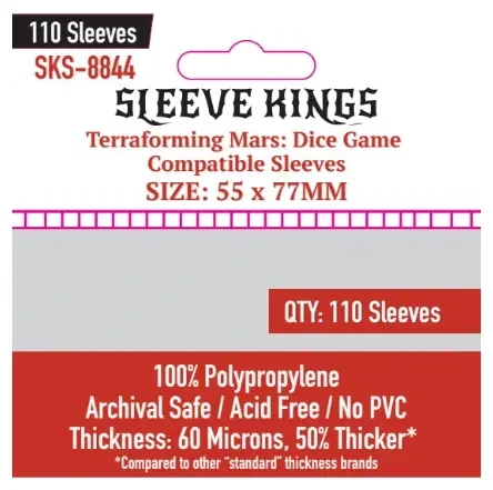 55x77mm Terraforming Mars Dice Game Compatible Sleeves 60 Microns (110 Sleeves)