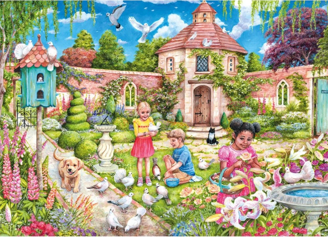 Kinder spielen im Garten
