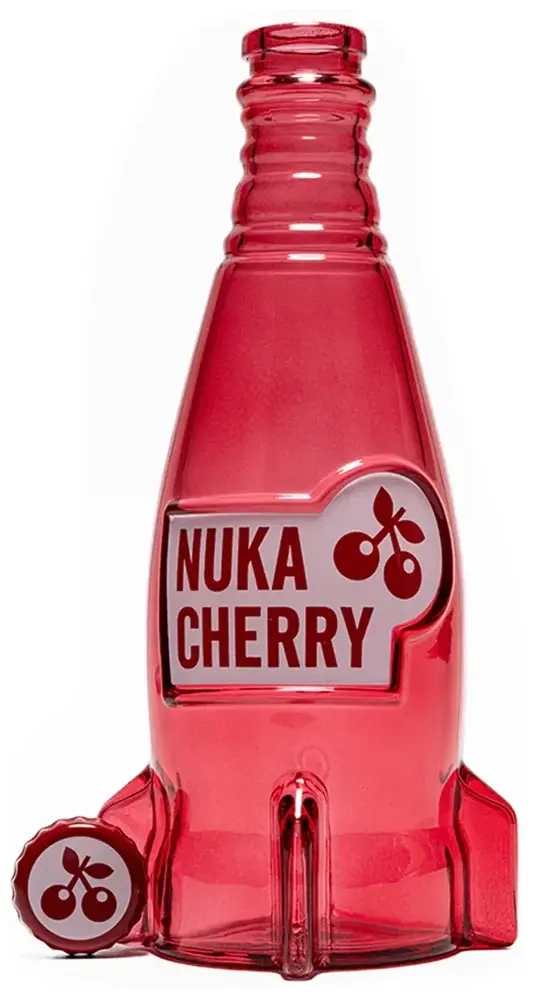Fallout "Nuka Cola Cherry" Glass Bottle and Caps