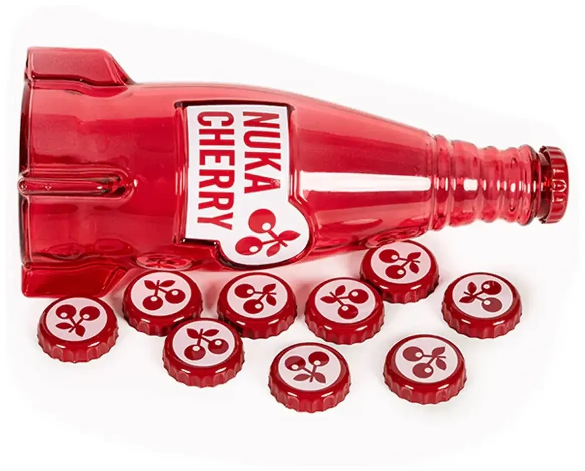 Fallout "Nuka Cola Cherry" Glass Bottle and Caps