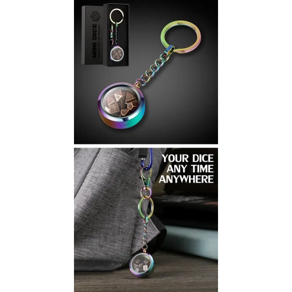 Mini Metal Dice Set Keychain Iridescence
