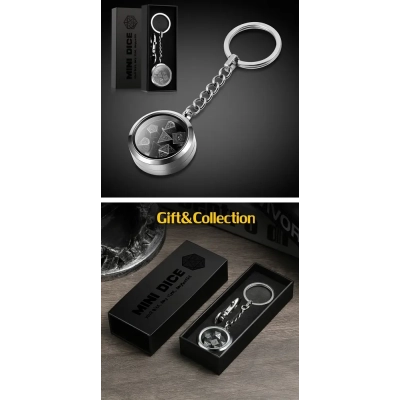 Mini Metal Dice Set Keychain Silver