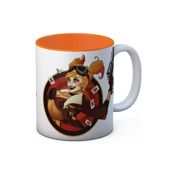 Harley Quinn Gun White-Orange Ceramic Mug Dc Universe