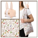 Plushie Tote Bag Light Brown Bunny/Bunnies & Veggies