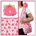 Plushie Tote Bag Pink Strawberry Cat